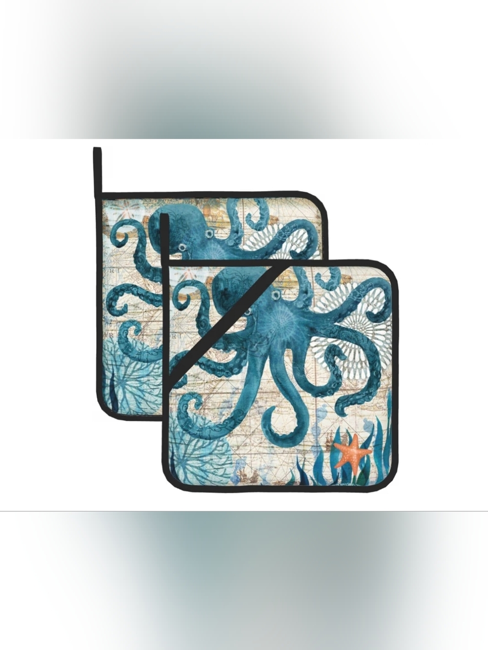 New Blue Octopus Coastal Pot Holders (Set of 2)